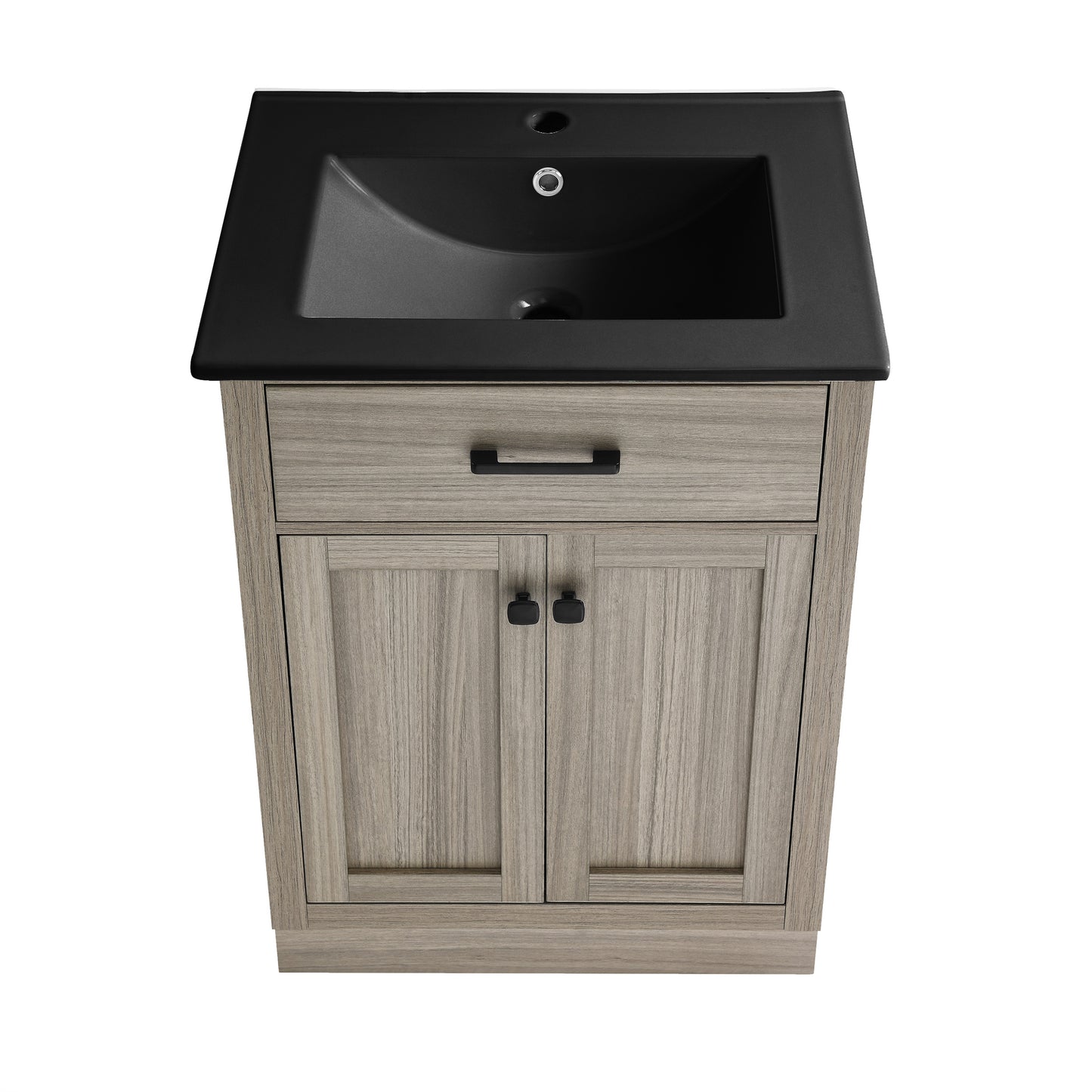 Swiss Madison, Burdon 24 in. Brown Oak Bathroom Vanity With Black Ceramic Sink Top