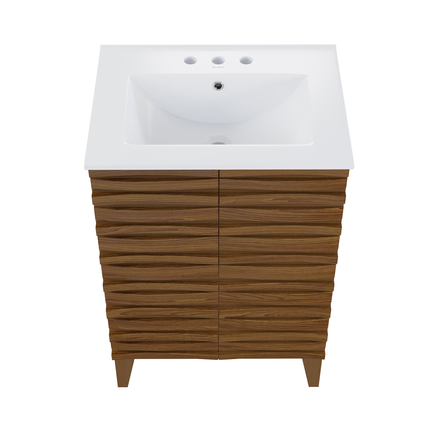 Swiss Madison, Cascade 24 in. Brown Oak Bathroom Vanity With White, 3-Hole Ceramic Sink Top