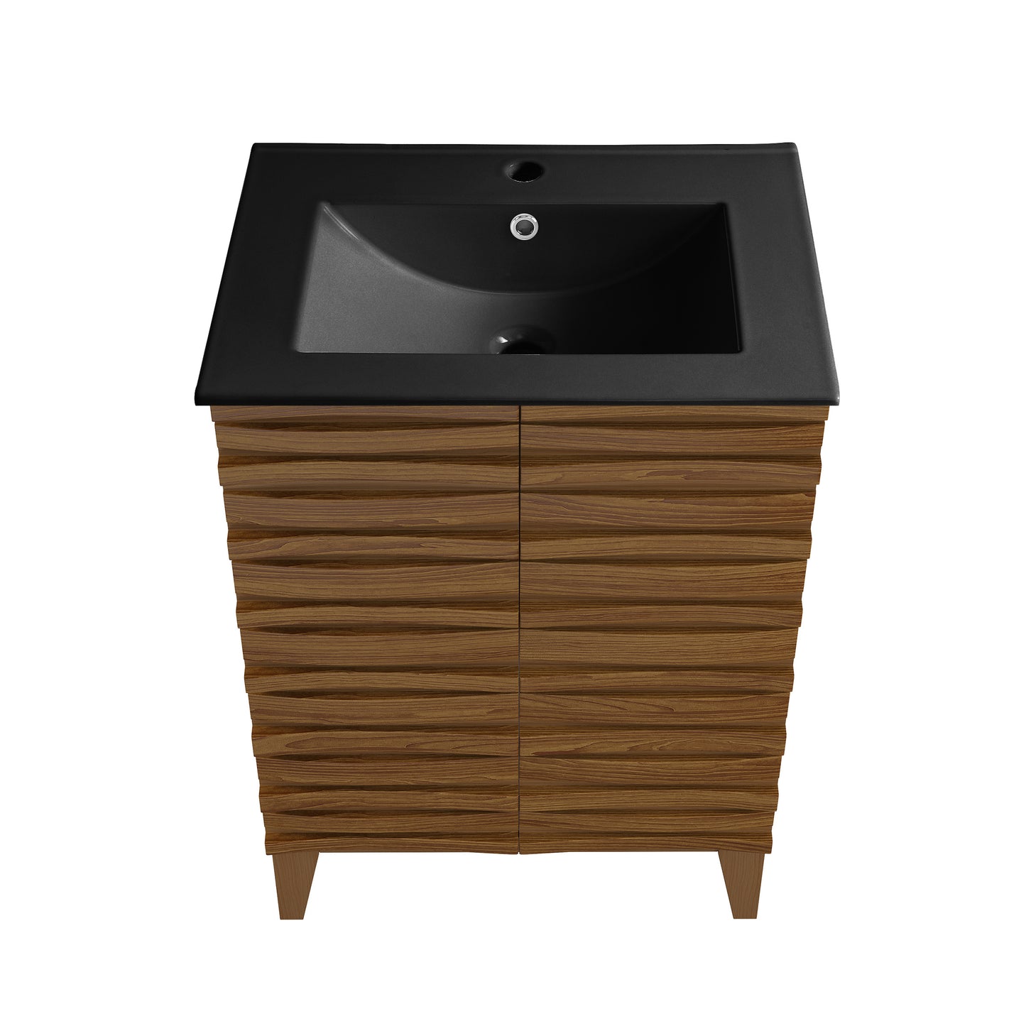 Swiss Madison, Cascade 24 in. Brown Oak Bathroom Vanity With Black Ceramic Sink Top