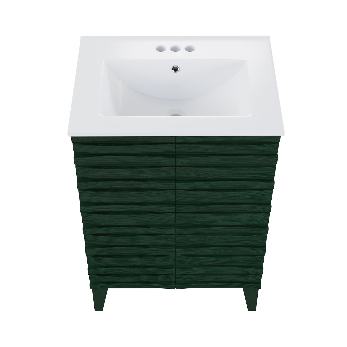 Swiss Madison, Cascade 24" Freestanding Bathroom Vanity in Green Oak with 3-Hole Centerset Sink Top