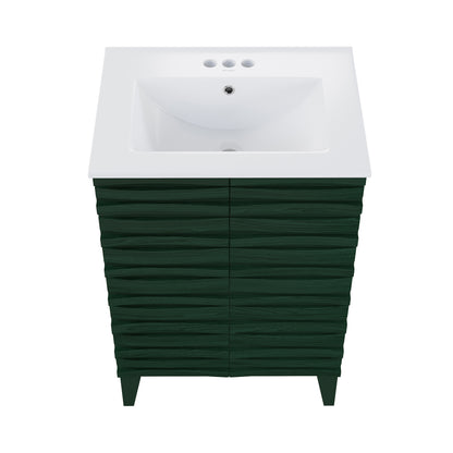 Swiss Madison, Cascade 24" Freestanding Bathroom Vanity in Green Oak with 3-Hole Centerset Sink Top