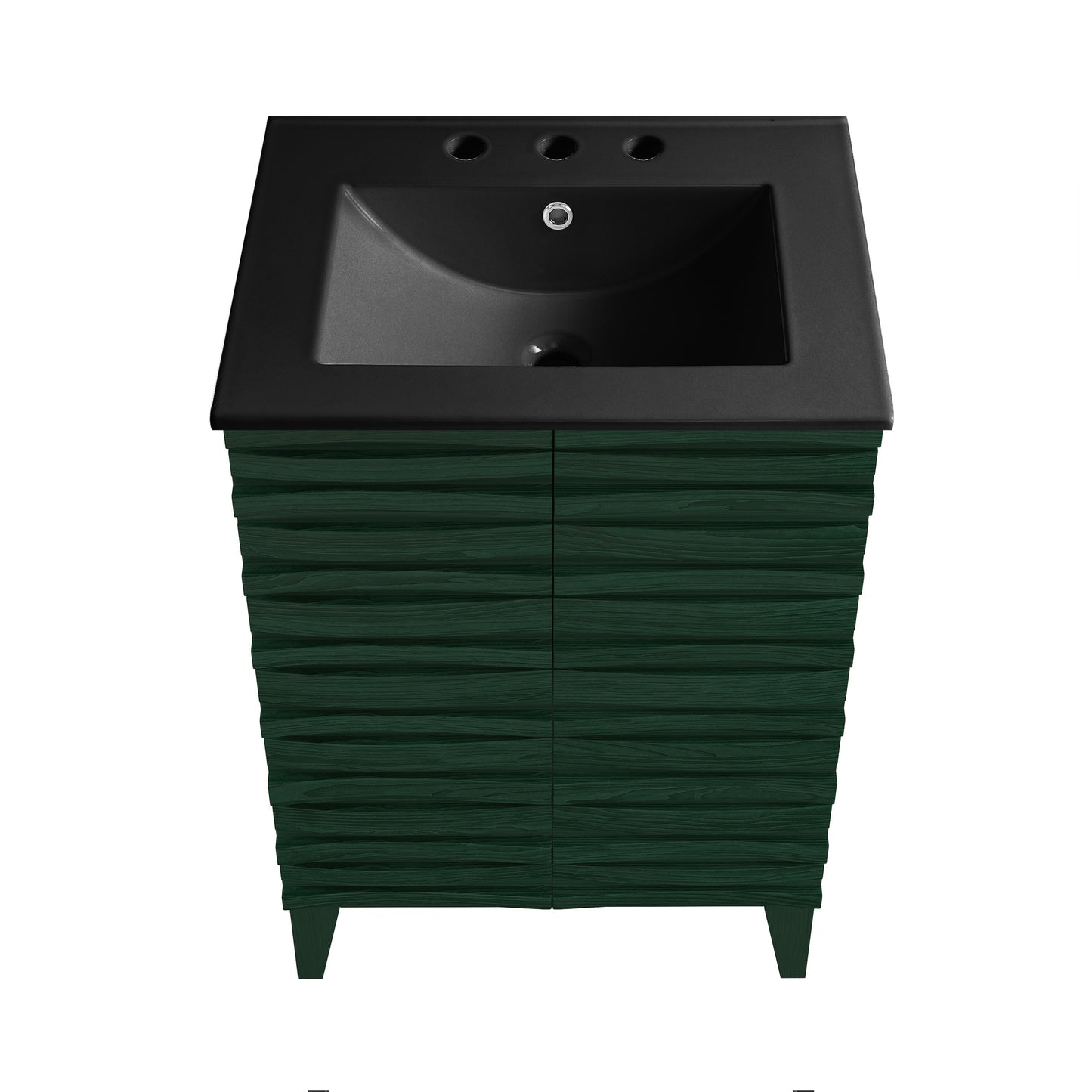 Swiss Madison, Cascade 24" Freestanding Bathroom Vanity in Green Oak with Black 3-Hole Widespread Sink Top