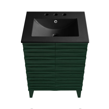 Swiss Madison, Cascade 24" Freestanding Bathroom Vanity in Green Oak with Black 3-Hole Widespread Sink Top