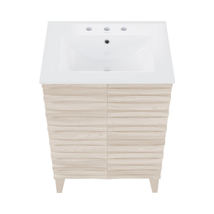 Swiss Madison, Cascade 24 in. White Oak Bathroom Vanity With White, 3-Hole Ceramic Sink Top