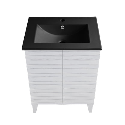 Swiss Madison, Cascade 24 in. White Oak Bathroom Vanity With Black Ceramic Sink Top