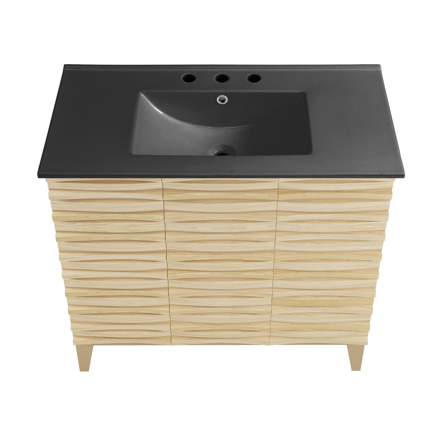 Swiss Madison, Cascade 36 in. Natural oak Bathroom Vanity With Black, 3-Hole Ceramic Sink Top