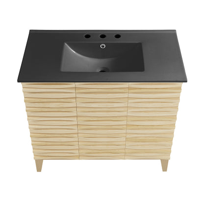 Swiss Madison, Cascade 36 in. Natural oak Bathroom Vanity With Black, 3-Hole Ceramic Sink Top
