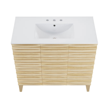 Swiss Madison, Cascade 36 in. Natural oak Bathroom Vanity With White, 3-Hole Ceramic Sink Top