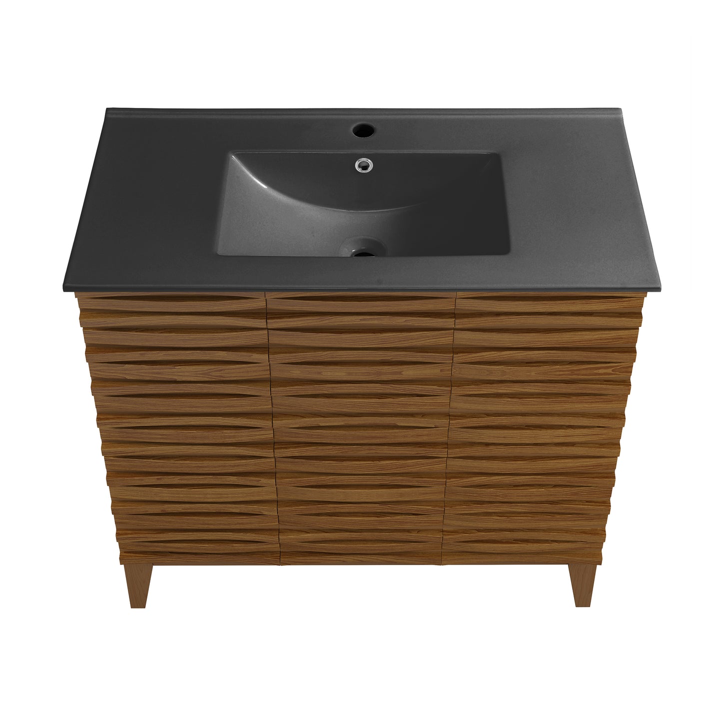 Swiss Madison, Cascade 36 in. Brown oak Bathroom Vanity With Black Ceramic Sink Top