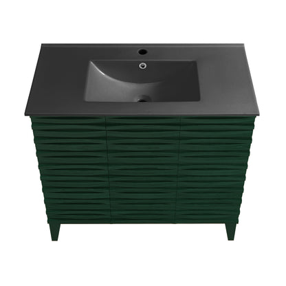 Swiss Madison, Cascade 36" Freestanding Bathroom Vanity in Green Oak with Sink Top
