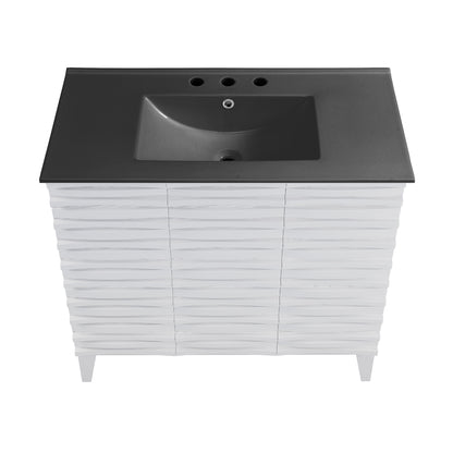 Swiss Madison, Cascade 36 in. White Oak Bathroom Vanity With Black, 3-Hole Ceramic Sink Top