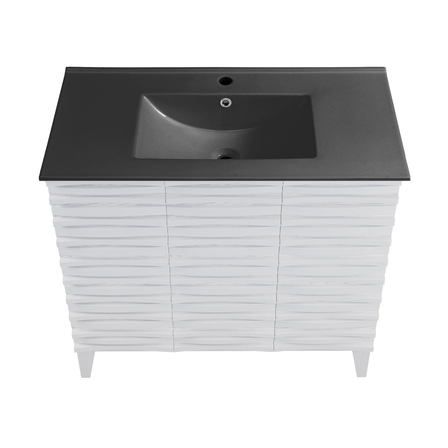 Swiss Madison, Cascade 36 in. White Oak Bathroom Vanity With Black Ceramic Sink Top