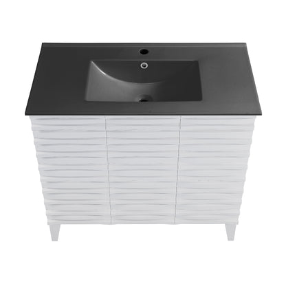 Swiss Madison, Cascade 36 in. White Oak Bathroom Vanity With Black Ceramic Sink Top