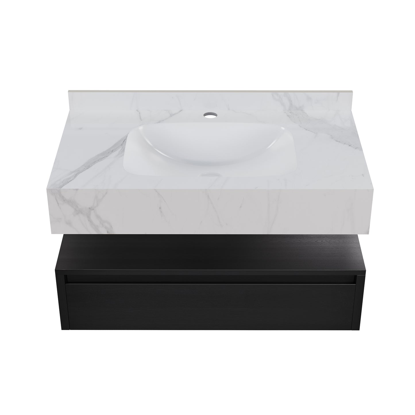 Swiss Madison, Avancer 36" Wall-Mounted Bathroom Vanity in Black Oak with White Marble Sink Top