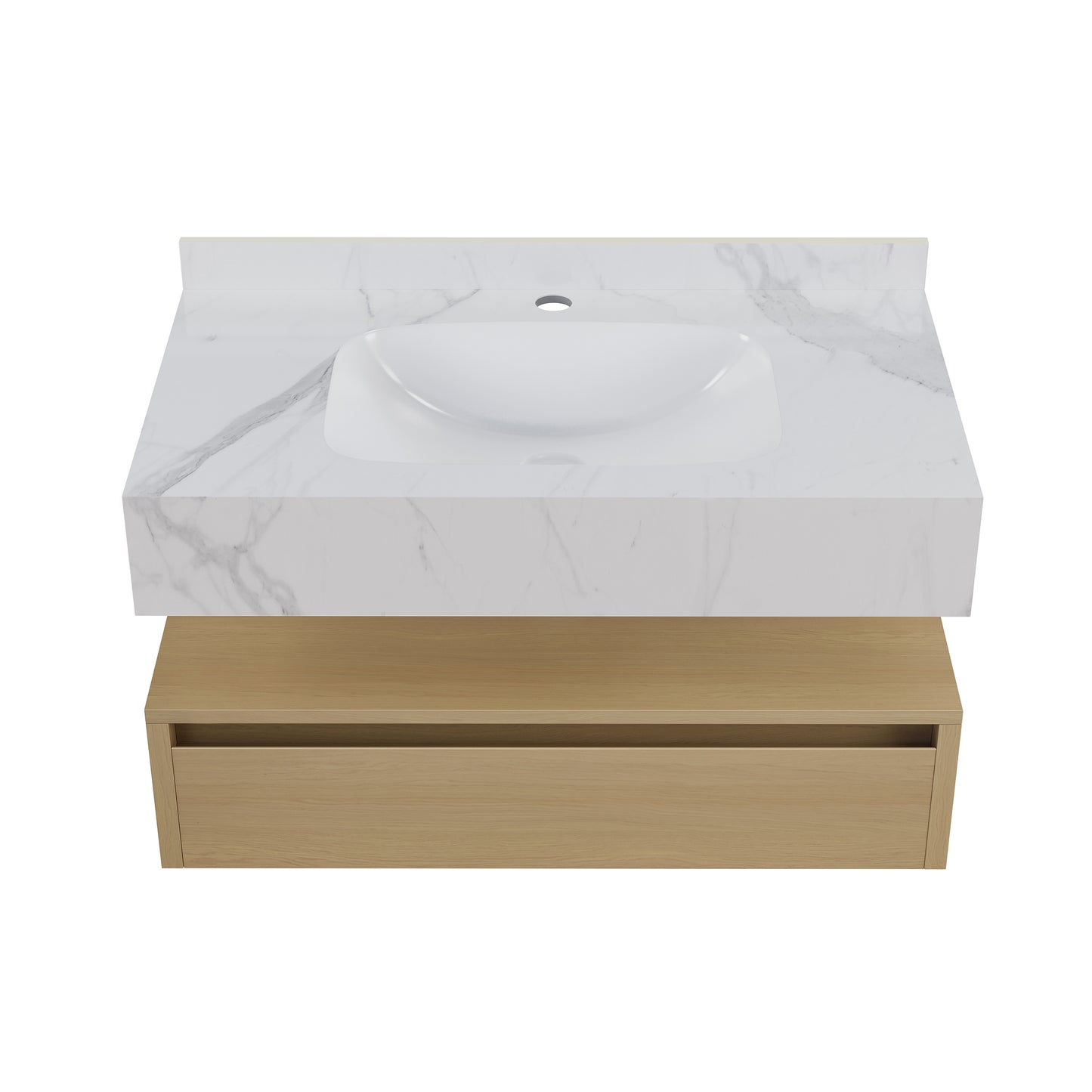 Swiss Madison, Avancer 36" Wall-Mounted Bathroom Vanity in Natural Oak with White Marble Sink Top