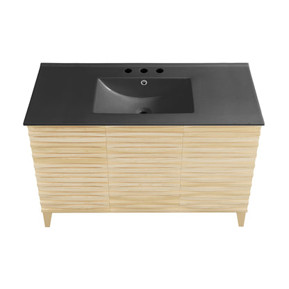 Swiss Madison, Cascade 48 in. Natural Oak Bathroom Vanity With Black, 3-Hole Ceramic Sink Top