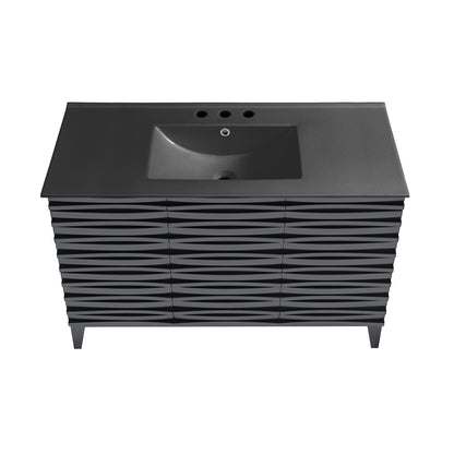 Swiss Madison, Cascade 48 in. Black Oak Bathroom Vanity With Black, 3-Hole Ceramic Sink Top