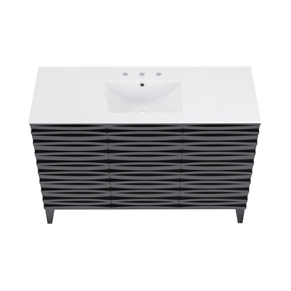 Swiss Madison, Cascade 48 in. Black Oak Bathroom Vanity With White, 3-Hole Ceramic Sink Top
