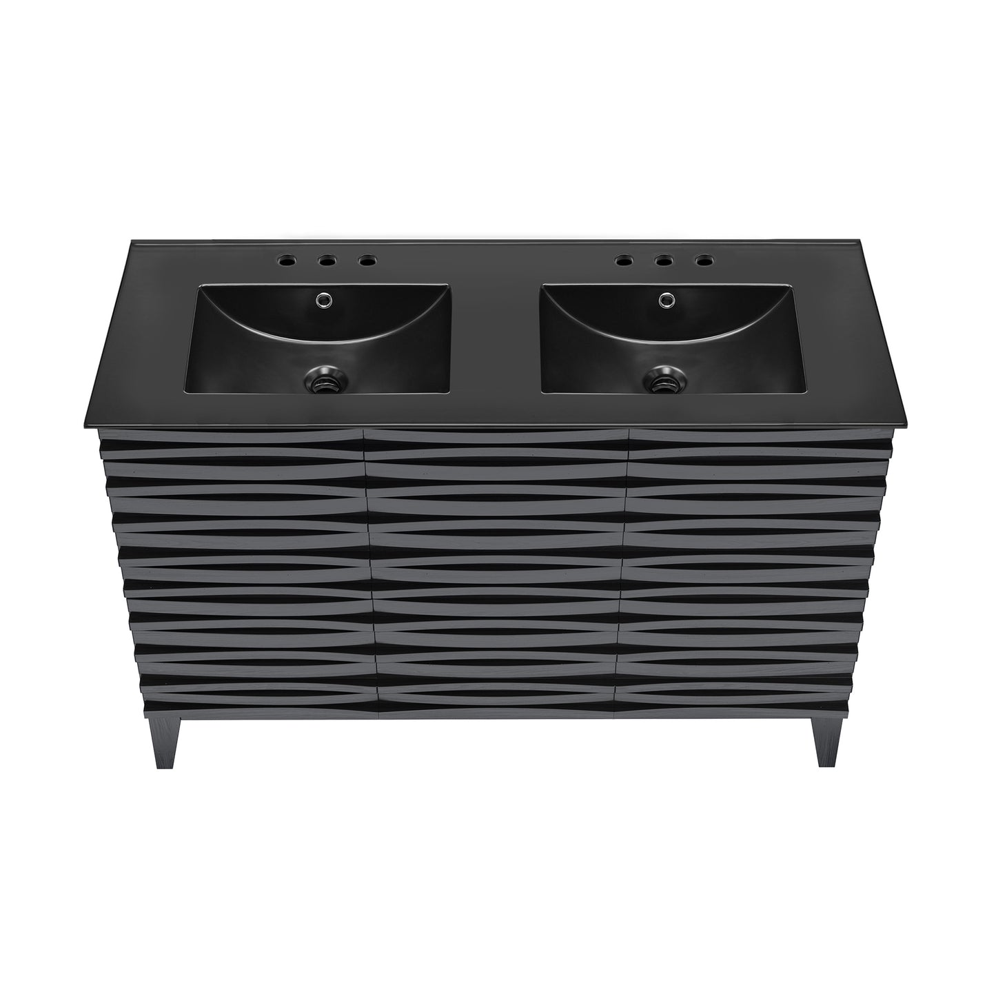 Swiss Madison, Cascade 48 in. Black Oak, Double Basin Bathroom Vanity With Black, 3-Hole Ceramic Sink Top