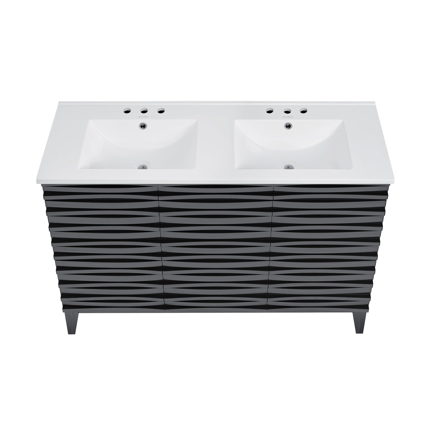 Swiss Madison, Cascade 48 in. Black Oak, Double Basin Bathroom Vanity With White, 3-Hole Ceramic Sink Top