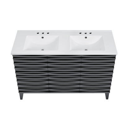 Swiss Madison, Cascade 48 in. Black Oak, Double Basin Bathroom Vanity With White, 3-Hole Ceramic Sink Top