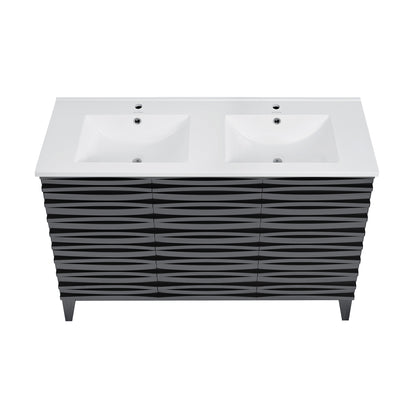Swiss Madison, Cascade 48 in. Black Oak, Double Basin Bathroom Vanity With White Ceramic Sink Top
