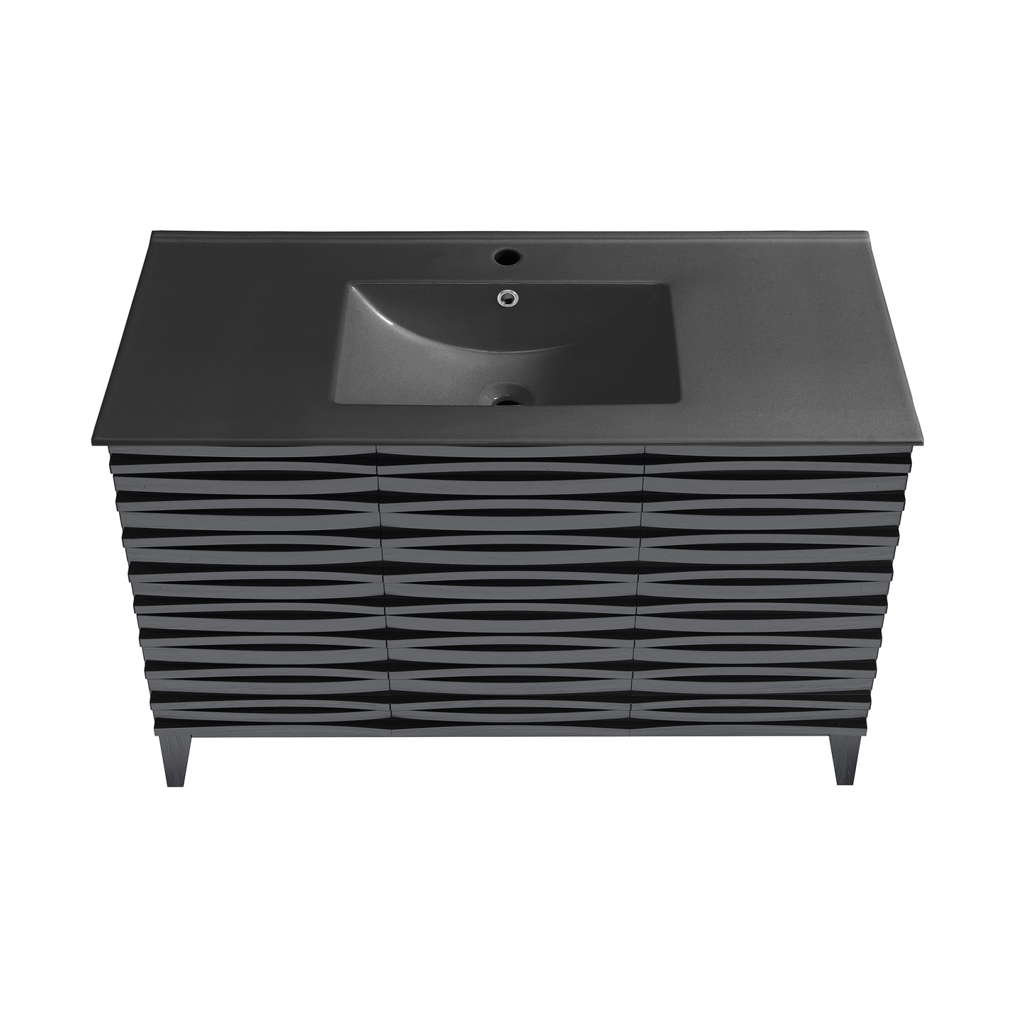 Swiss Madison, Cascade 48 in. Black Oak Bathroom Vanity With Black Ceramic Sink Top