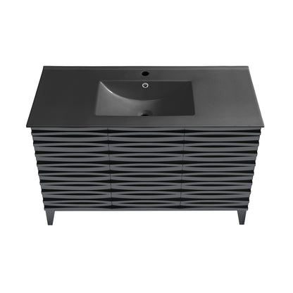 Swiss Madison, Cascade 48 in. Black Oak Bathroom Vanity With Black Ceramic Sink Top