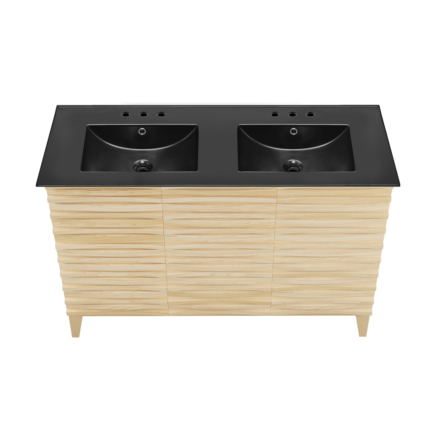 Swiss Madison, Cascade 48 in. Natural Oak, Double Basin Bathroom Vanity With Black, 3-Hole Ceramic Sink Top