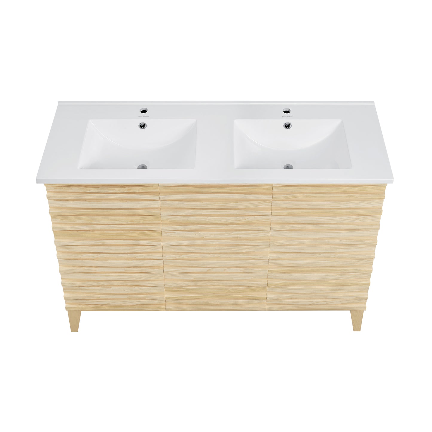 Swiss Madison, Cascade 48 in. Natural Oak, Double Basin Bathroom Vanity With White Ceramic Sink Top