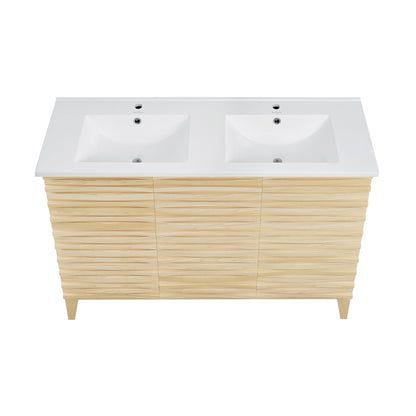 Swiss Madison, Cascade 48 in. Natural Oak, Double Basin Bathroom Vanity With White Ceramic Sink Top