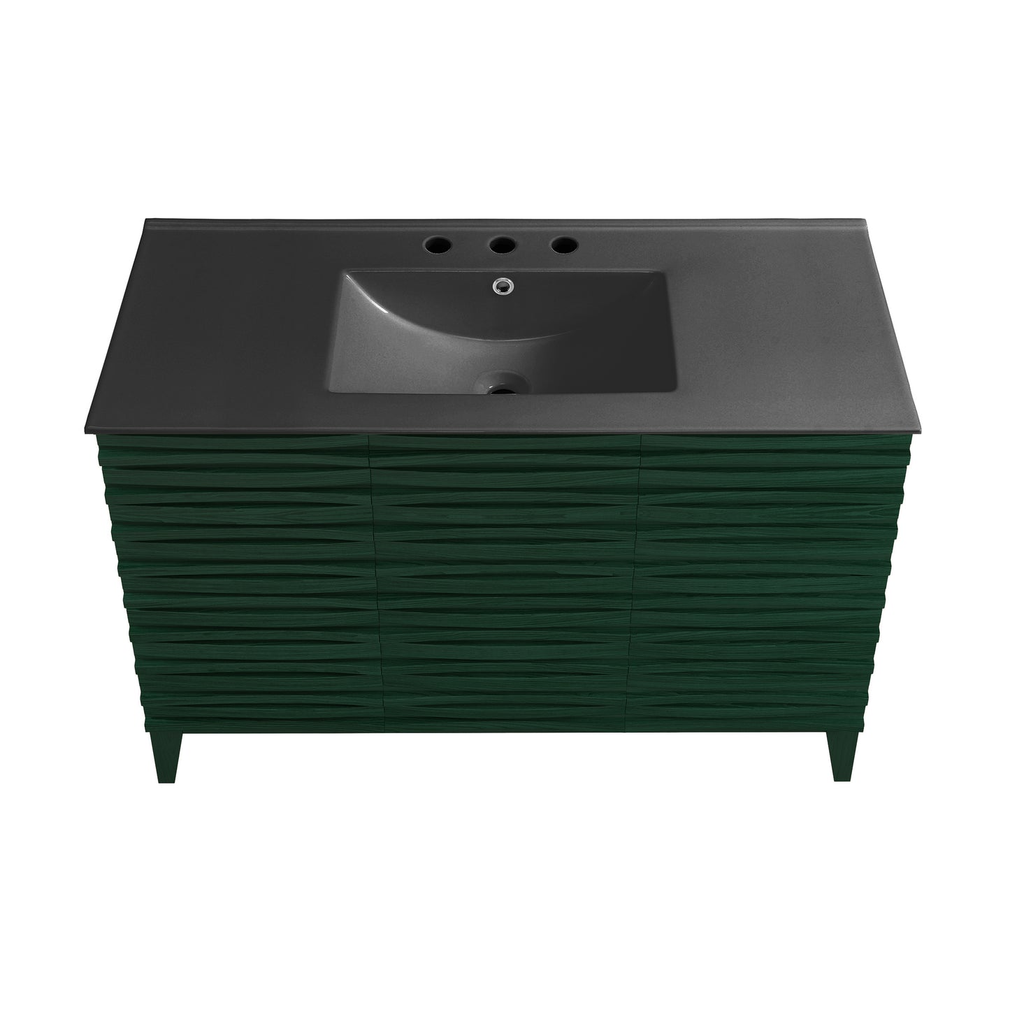 Swiss Madison, Cascade 48" Freestanding Bathroom Vanity in Green Oak with Black 3-Hole Widespread Sink Top