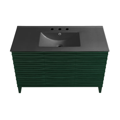 Swiss Madison, Cascade 48" Freestanding Bathroom Vanity in Green Oak with Black 3-Hole Widespread Sink Top