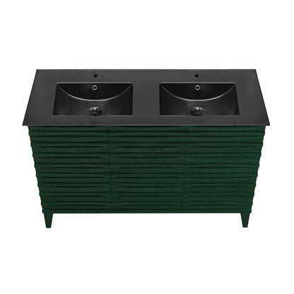 Swiss Madison, Cascade 48" Freestanding Bathroom Vanity in Green Oak with Black Double Basin Sink Top