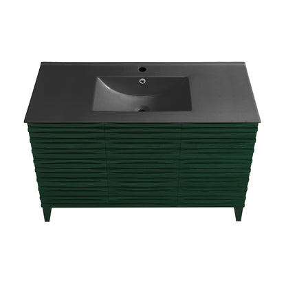 Swiss Madison, Cascade 48" Freestanding Bathroom Vanity in Green Oak with Black Sink Top