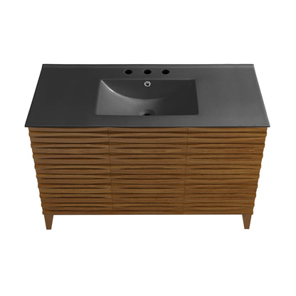 Swiss Madison, Cascade 48 in. Brown Oak Bathroom Vanity With Black, 3-Hole Ceramic Sink Top