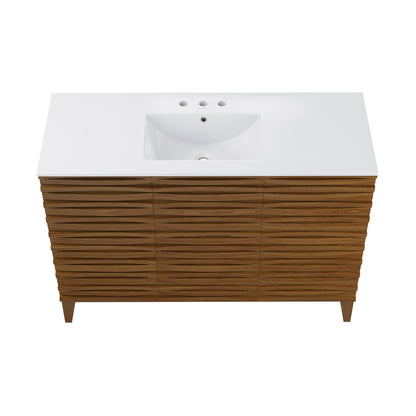 Swiss Madison, Cascade 48 in. Brown Oak Bathroom Vanity With White, 3-Hole Ceramic Sink Top