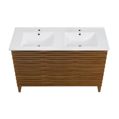 Swiss Madison, Cascade 48 in. Brown Oak, Double Basin Bathroom Vanity With White Ceramic Sink Top
