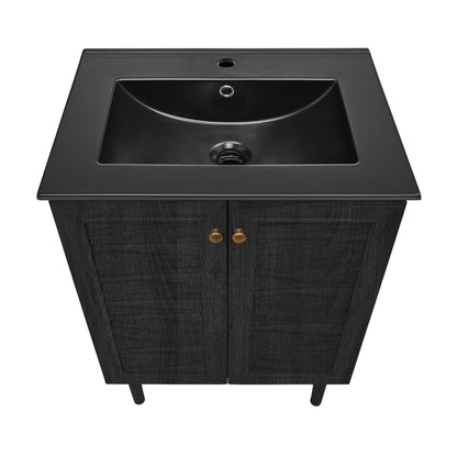 Swiss Madison, Bron 24" Freestanding Bathroom Vanity in Black Oak with Black Sink Top