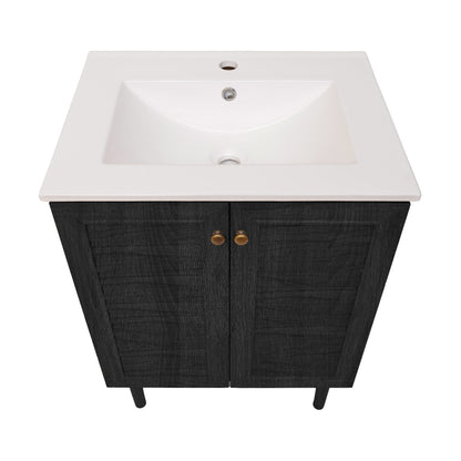 Swiss Madison, Bron 24" Freestanding Bathroom Vanity in Black Oak with Sink Top