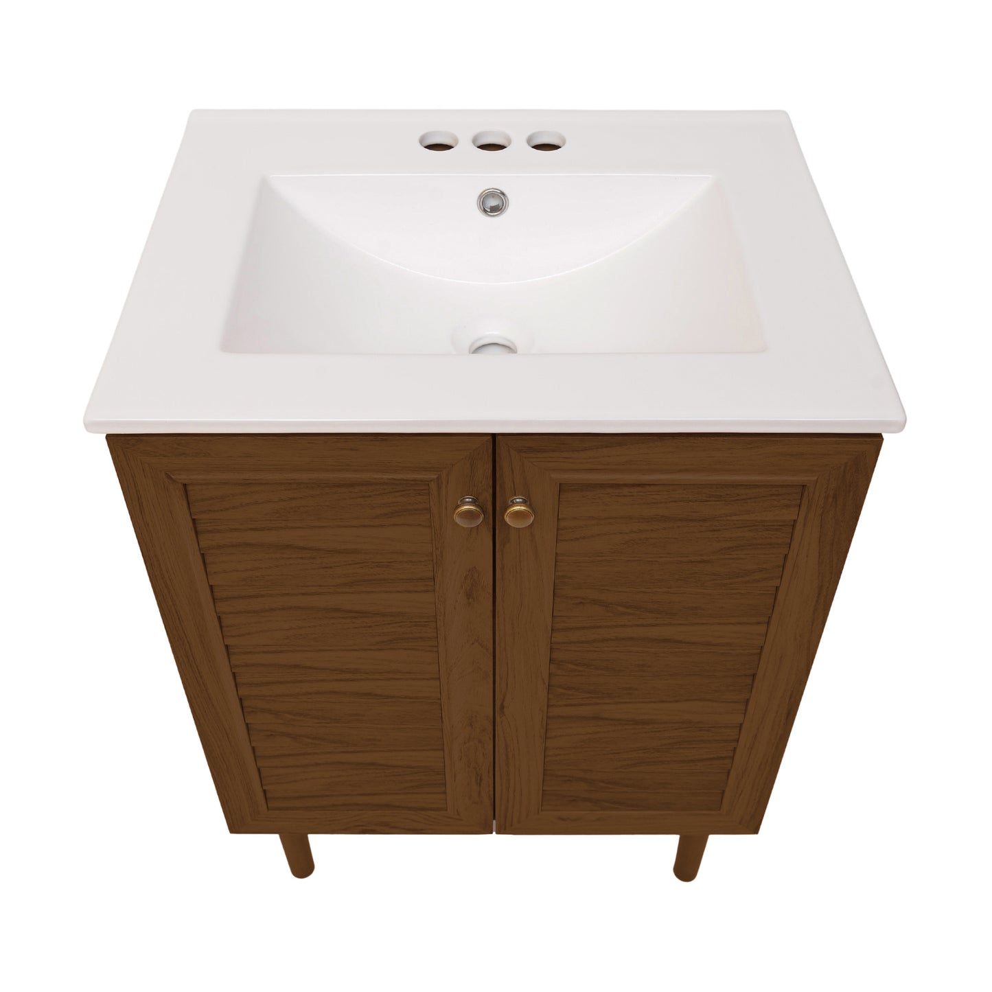 Swiss Madison, Bron 24" Freestanding Bathroom Vanity in Brown Oak with 3-Hole Centerset Sink Top