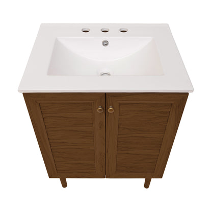 Swiss Madison, Bron 24" Freestanding Bathroom Vanity in Brown Oak with 3-Hole Widespread Sink Top