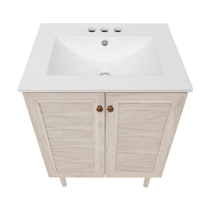 Swiss Madison, Bron 24" Freestanding Bathroom Vanity in White Oak with 3-Hole Centerset Sink Top