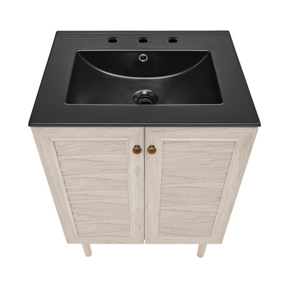 Swiss Madison, Bron 24" Freestanding Bathroom Vanity in White Oak with Black 3-Hole Widespread Sink Top