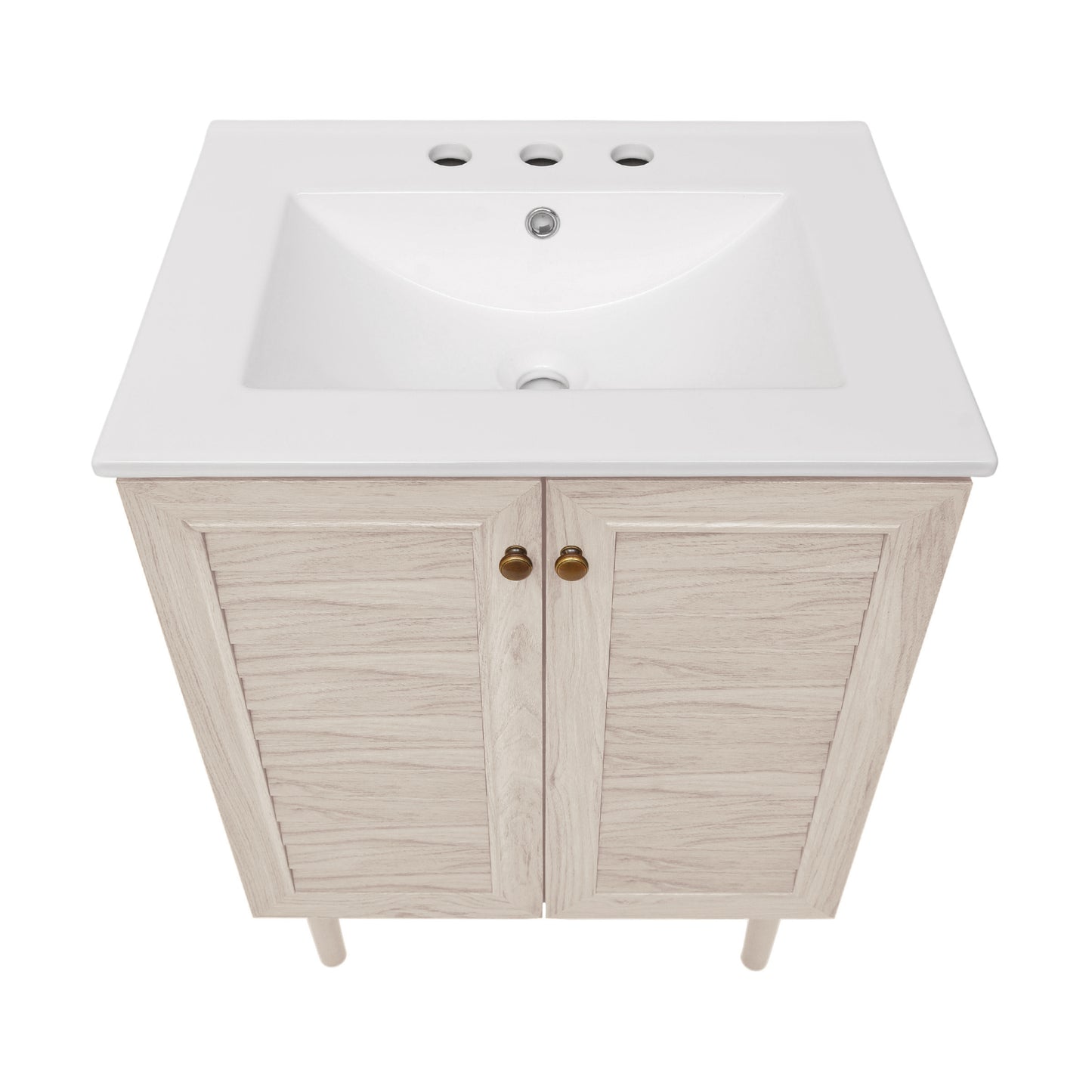 Swiss Madison, Bron 24" Freestanding Bathroom Vanity in White Oak with 3-Hole Widespread Sink Top