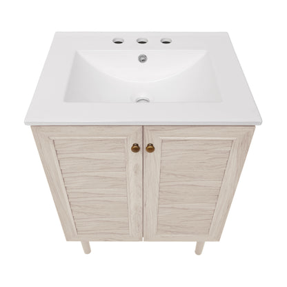 Swiss Madison, Bron 24" Freestanding Bathroom Vanity in White Oak with 3-Hole Widespread Sink Top