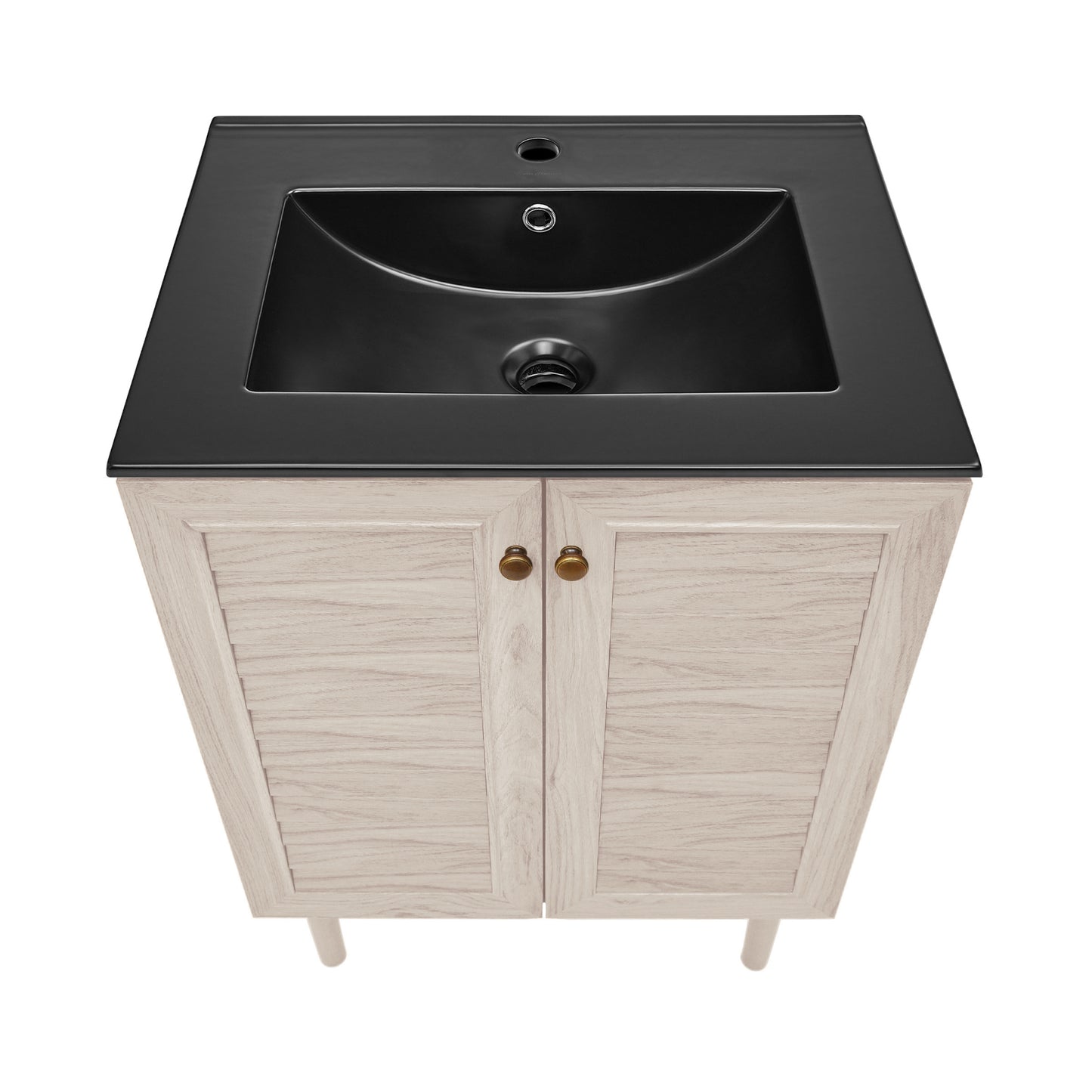 Swiss Madison, Bron 24" Freestanding Bathroom Vanity in White Oak with Black Sink Top