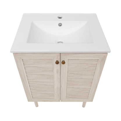 Swiss Madison, Bron 24" Freestanding Bathroom Vanity in White Oak with Sink Top