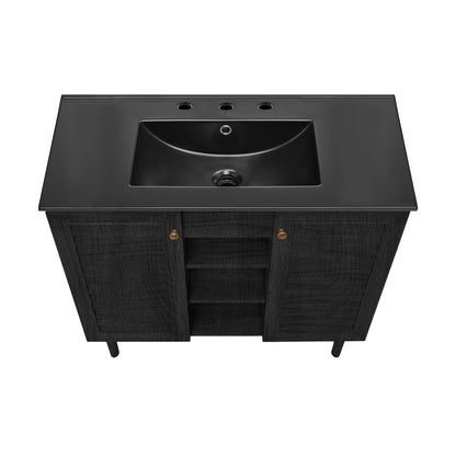 Swiss Madison, Bron 36" Freestanding Bathroom Vanity in Black Oak with Black 3-Hole Widespread Sink Top