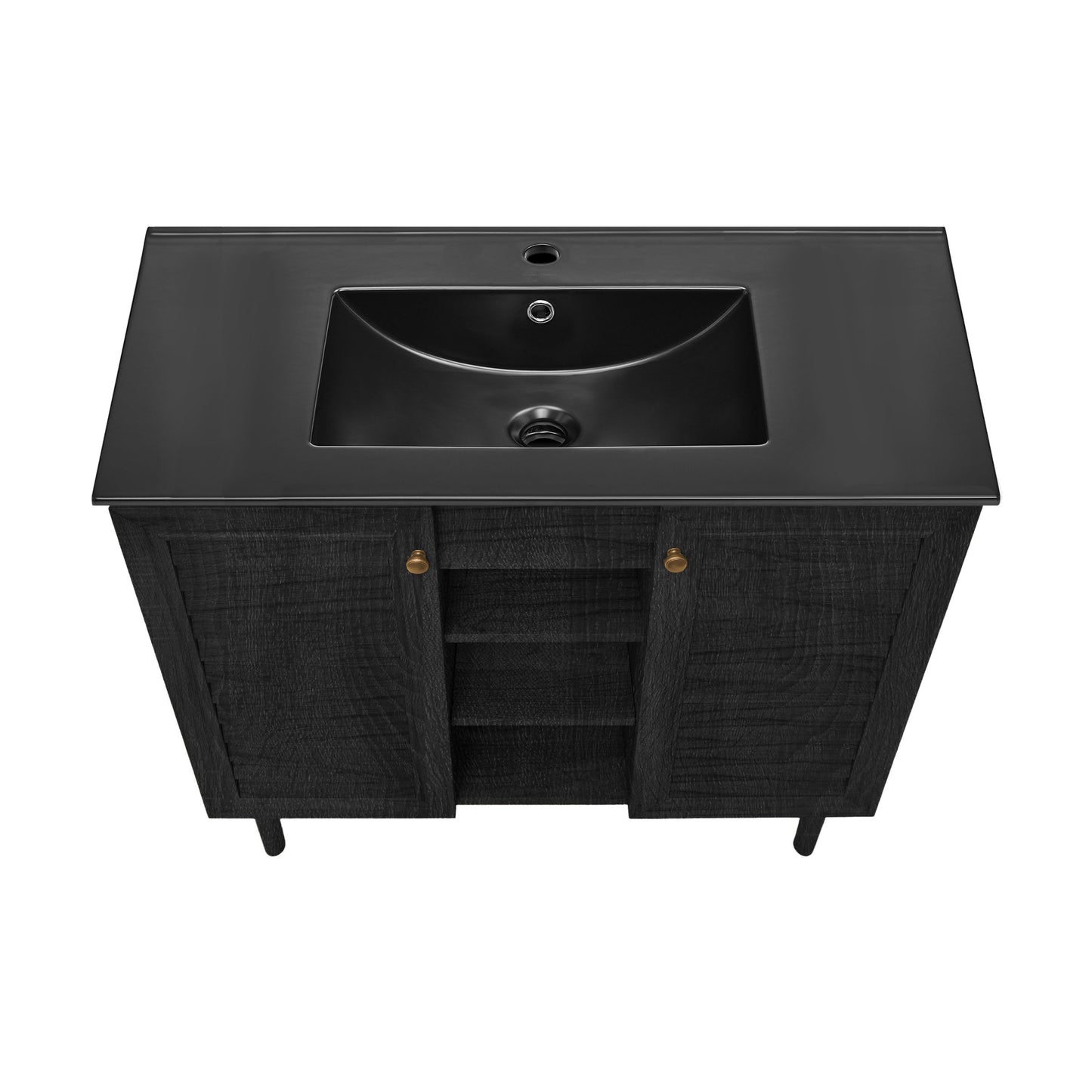 Swiss Madison, Bron 36" Freestanding Bathroom Vanity in Black Oak with Black Sink Top